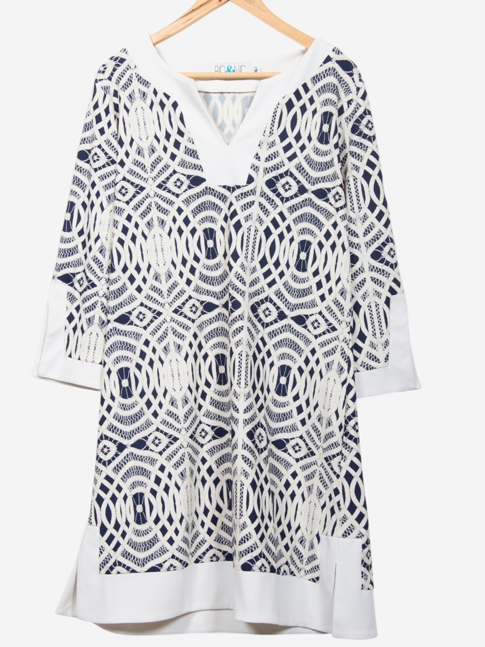 Unbranded Indigo & White Geometric Lace Midi Dress